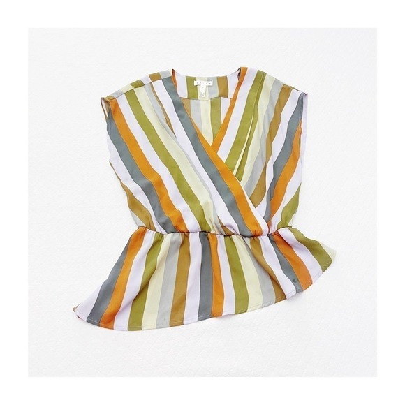 Leith Striped Top Stretch Waist Ruffled Hem SZ S - Picture 1 of 5